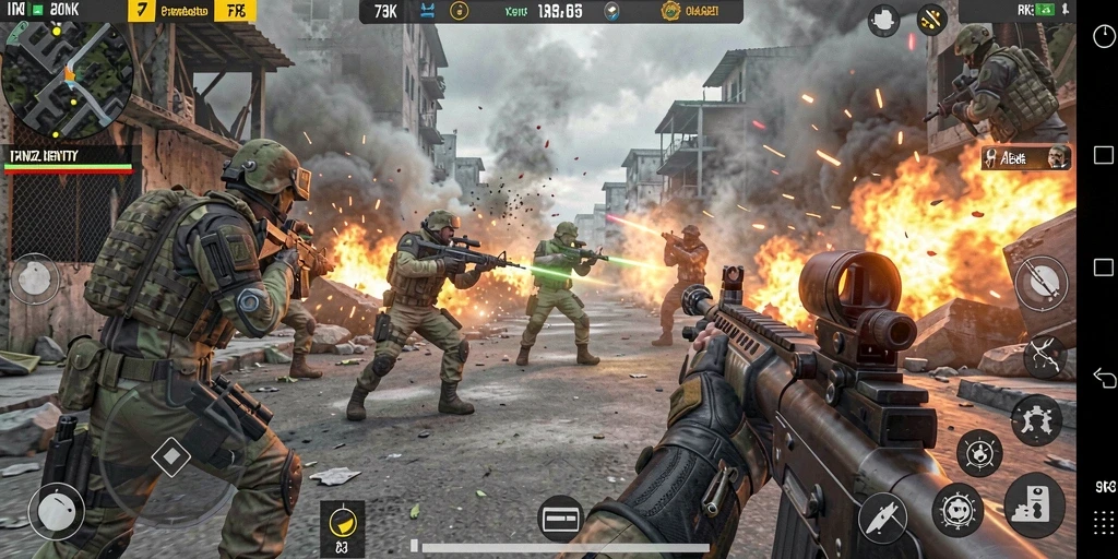 Gameplay mendebarkan dalam aksi FPS yang intens.