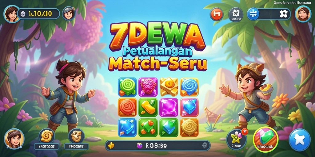 Screenshot gameplay 7DEWA menampilkan aksi Match-3 yang seru.