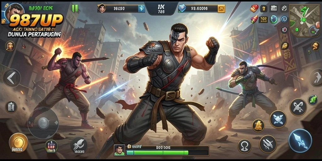 Gameplay aksi seru di 987UP dengan pertarungan yang menegangkan.