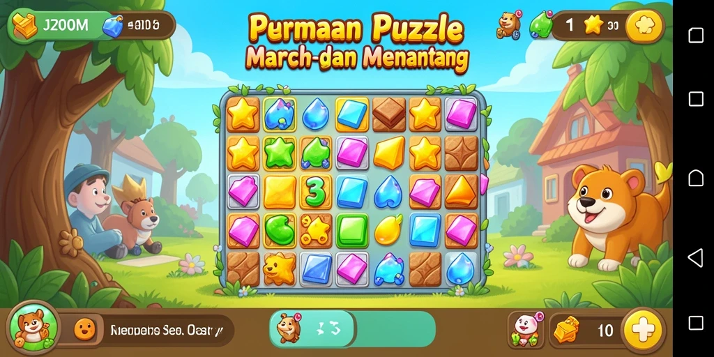 Screenshot J200M menampilkan gameplay seru Match-3 yang penuh warna.