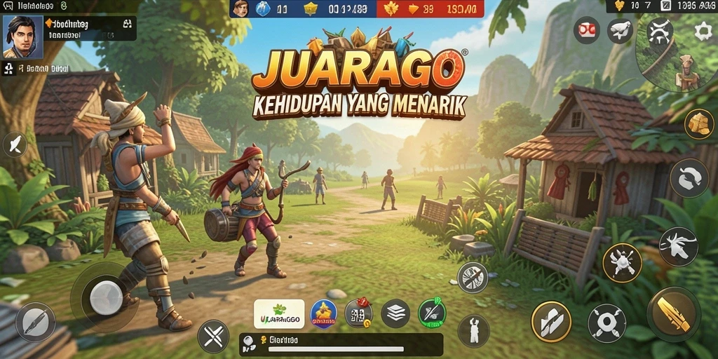 Tampilan gameplay JUARAGO menampilkan aktivitas simulasi kehidupan yang menarik.