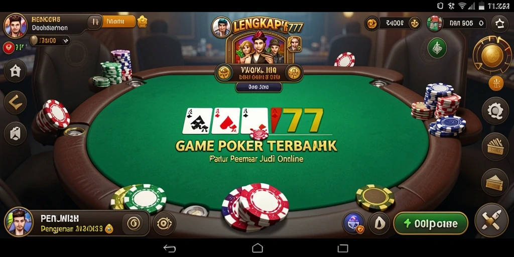 Gameplay menarik dalam aplikasi LENGKAP777 dengan tampilan poker yang memukau.