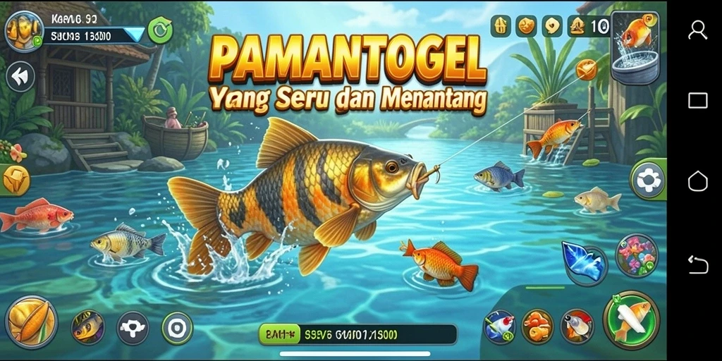 Screenshot gameplay PAMANTOGEL menampilkan aksi memancing yang mendebarkan.