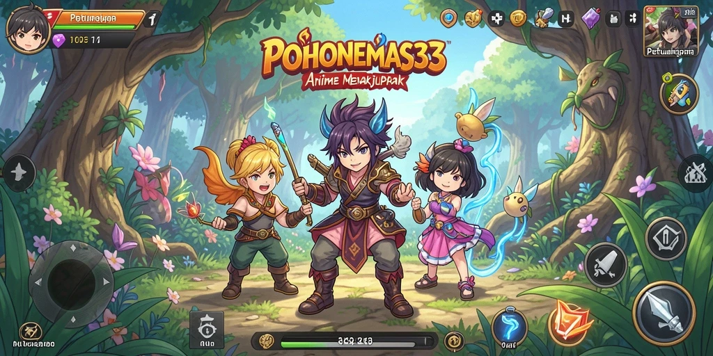 Tampilan gameplay POHONEMAS33 yang menampilkan aksi seru dan karakter Anime.