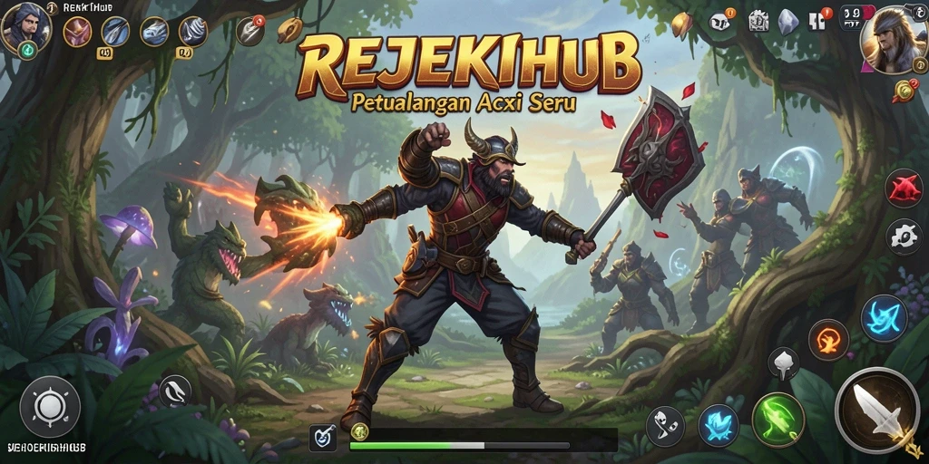 Screenshot gameplay menampilkan pertarungan epik dalam dunia fantasi.