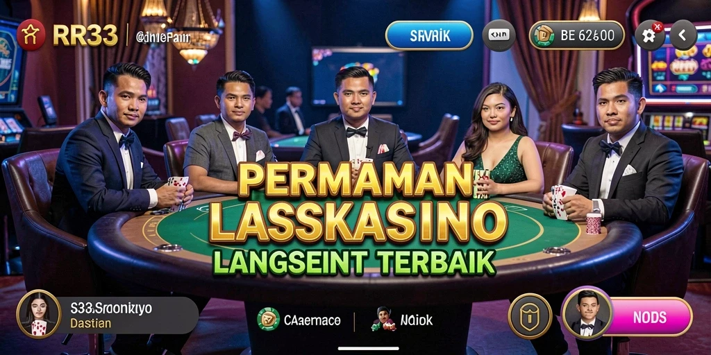 Screenshot gameplay RR33 menampilkan dealers cantik dan permainan yang menegangkan.