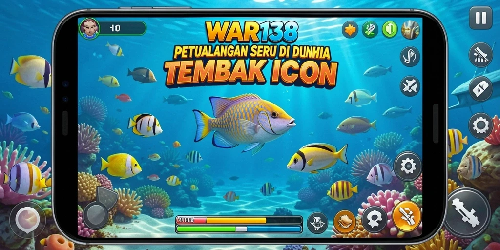 Screenshot utama menunjukkan keseruan dalam menembak ikan.